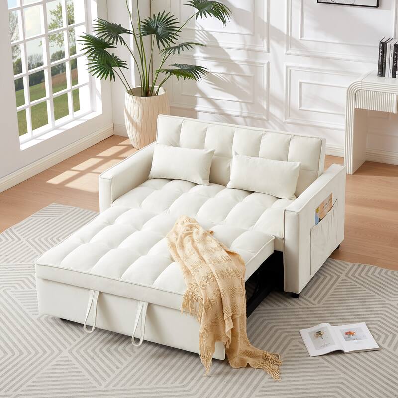 Modern Velvet Convertible Loveseat Sleeper Sofa Couch with Adjustable Backrest