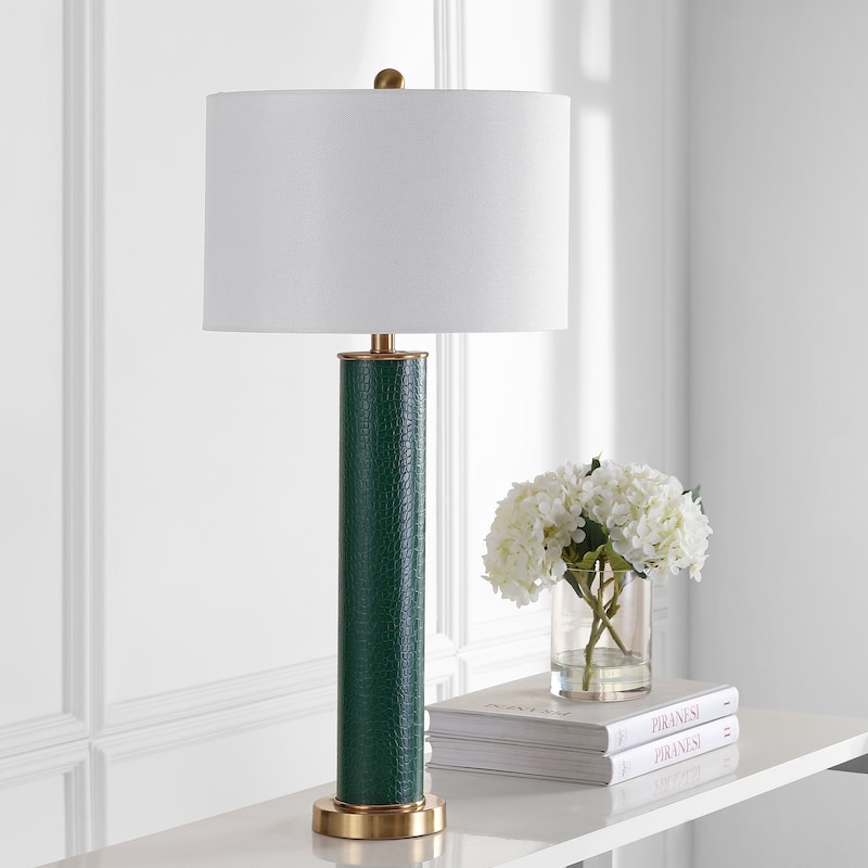 SAFAVIEH Lighting Tomika 32-inch Faux Alligator Grey Table Lamp (Set of 2) - 15"x15"x31.5" - 15Wx15Dx32H