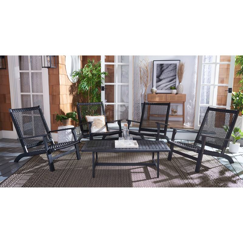 SAFAVIEH Outdoor Tuong 5-Piece Acacia Wood Coffee Set - 27Wx48Dx26H - Black/Black