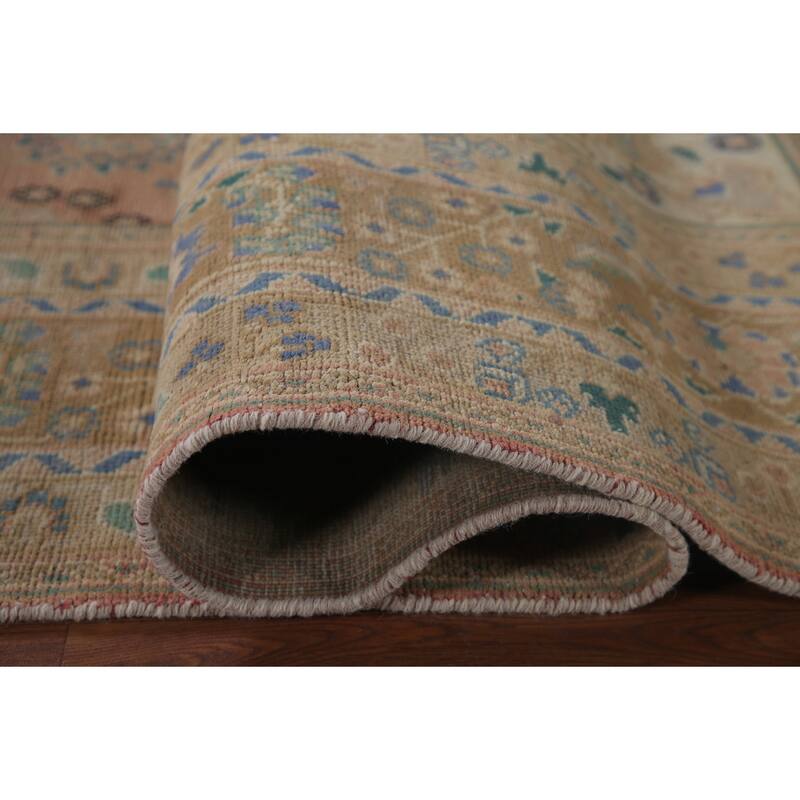 Distressed Mashad Persian Antique Area Rug Handmade Wool Carpet - 6'6" x 9'8"