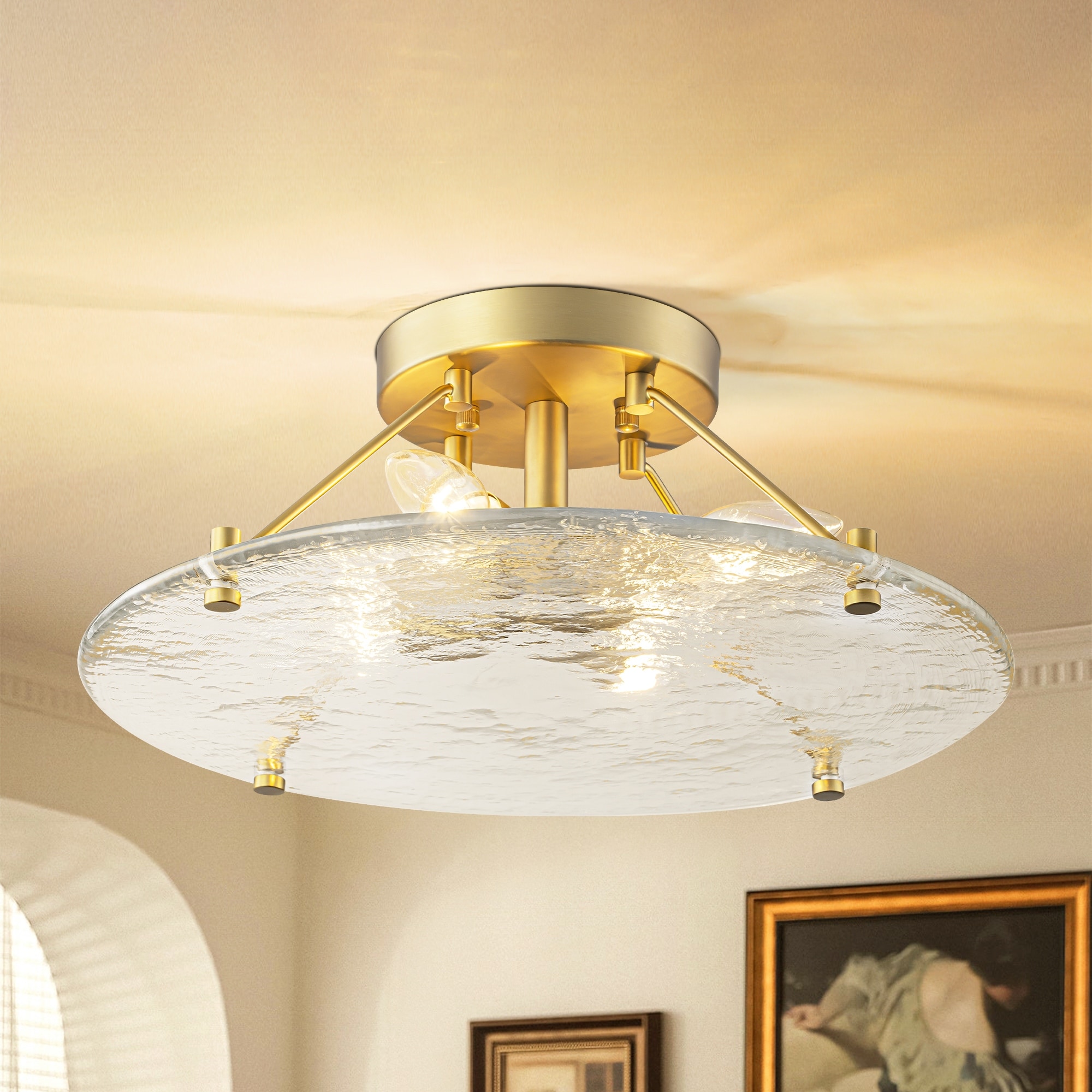 Rennnsan 4-Light Modern Transitional Brass Semi-Flush Mount Ceiling Light Dining Room - 4 Light