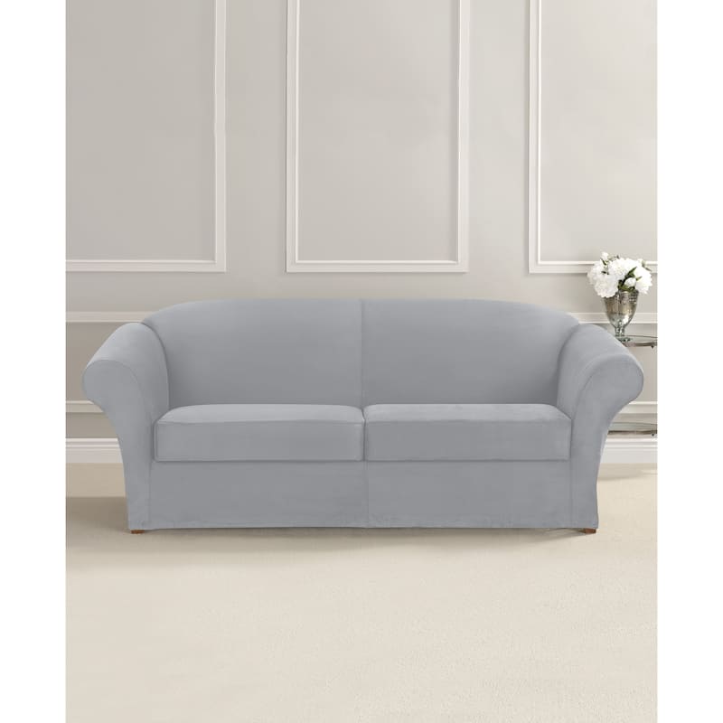 SureFit Ultimate Stretch Suede 3 Piece Sofa Slipcover - Light Gray