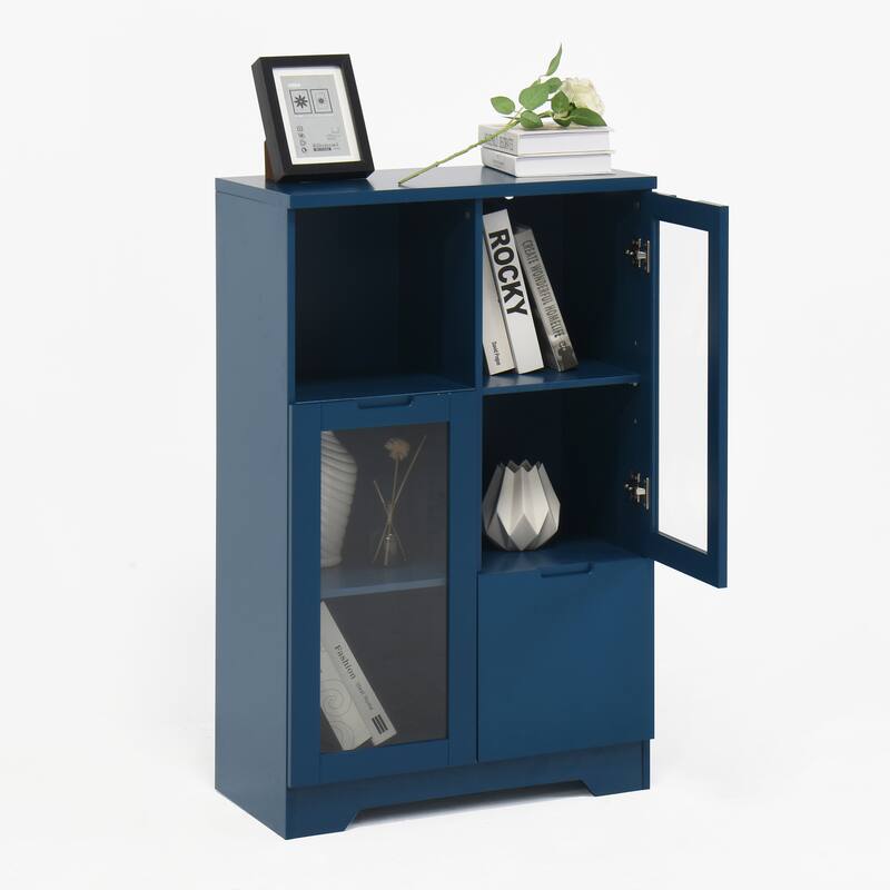 Wooden Floor Buffet Storage Cabinet with 2 Glass Doors