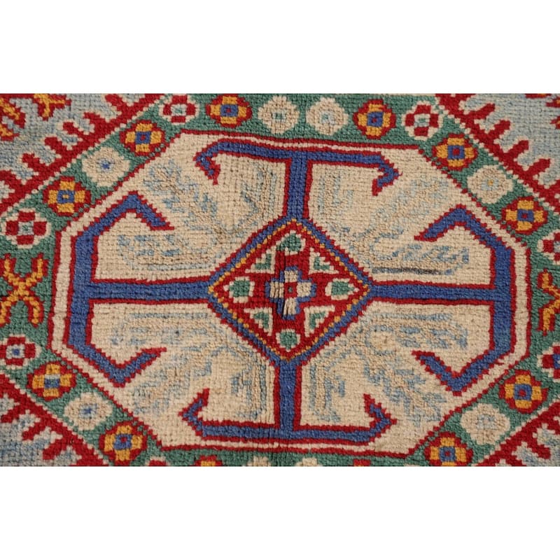Geometric Kazak Accent Rug Handmade Wool Carpet - 3'6"x 4'11"