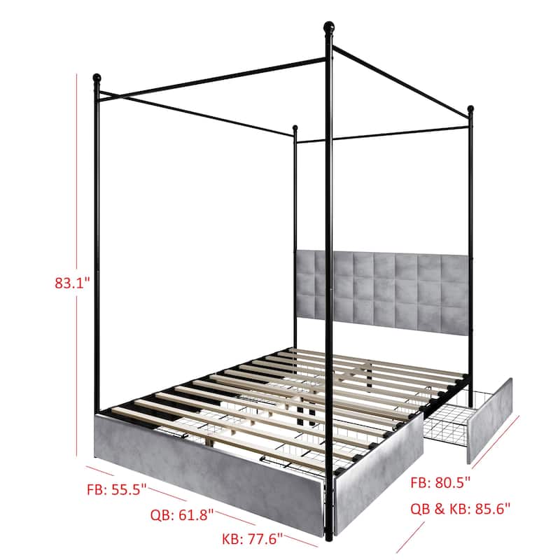 Clayfell Hobart Upholstered Metal Storage Canopy Bed