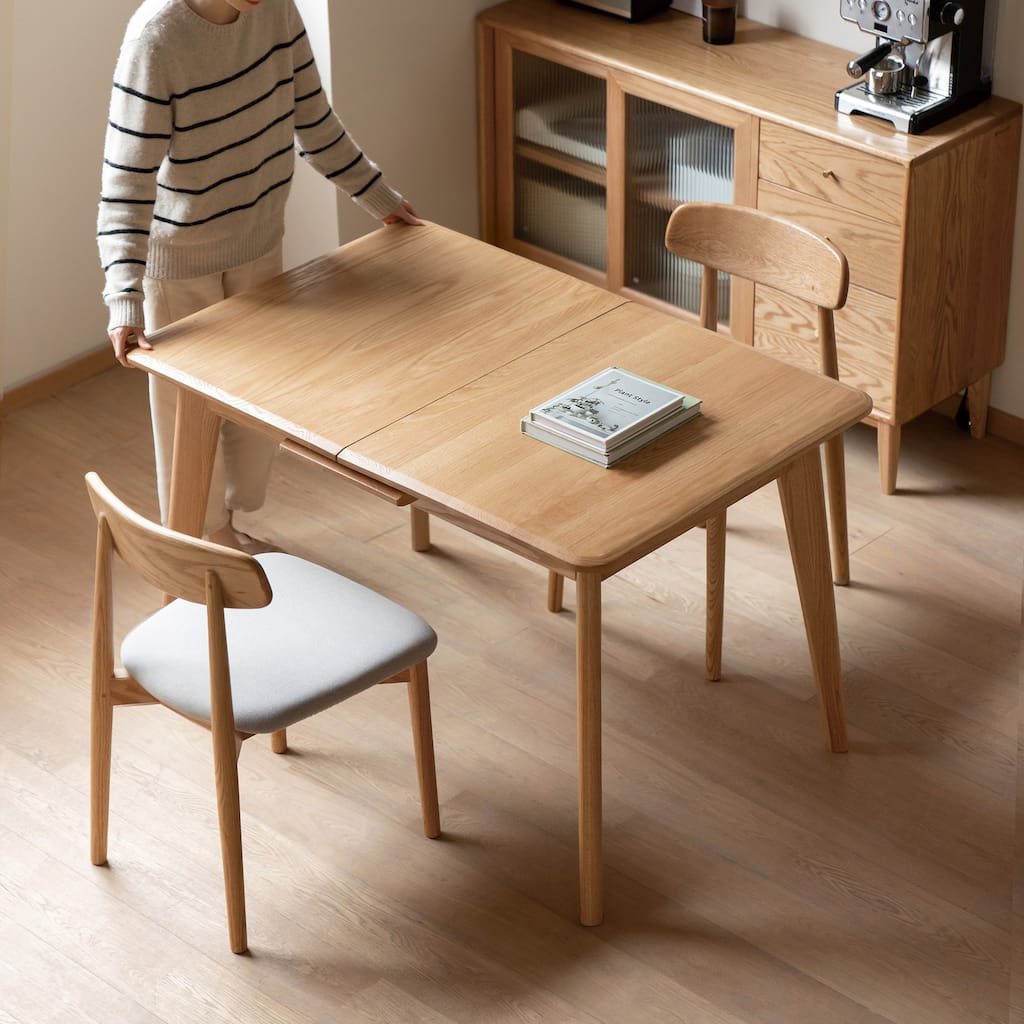 GDFStudio - Belvidere Mid-Century Solid Oak Extendable Dining Table with Telescopic Design - 59.06"W