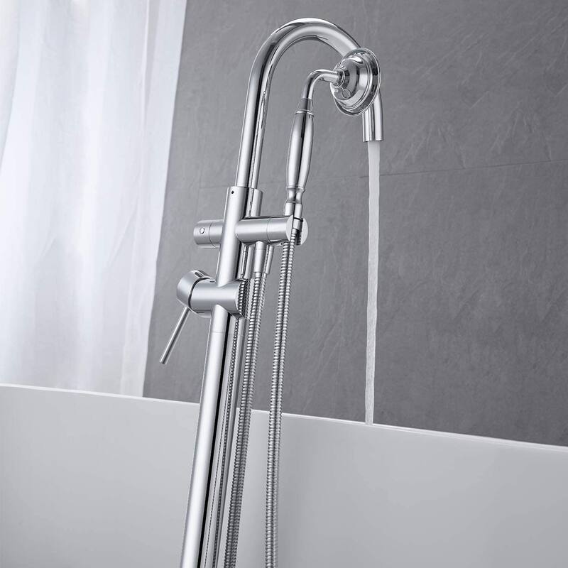 BATHLET Freestanding Bathtub Floor-Mount Faucet Tub Filler with Hand Shower