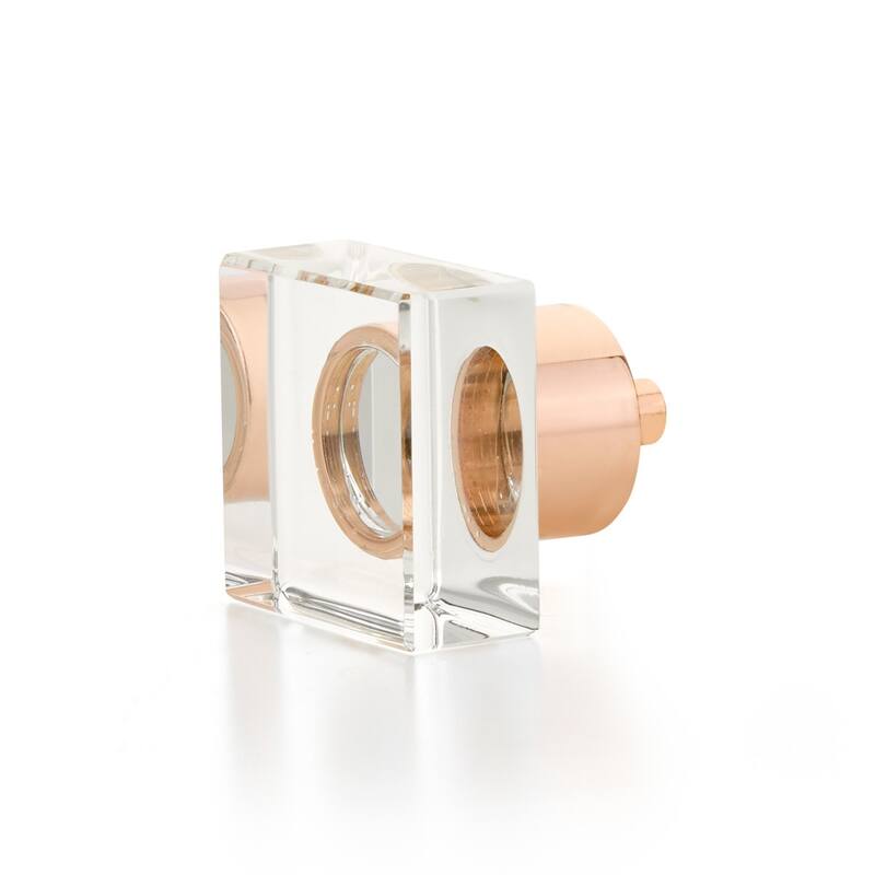 Schaub and Company City Lights 1-1/4" Modern Square Glass Cabinet Knob - Polished Rose Gold