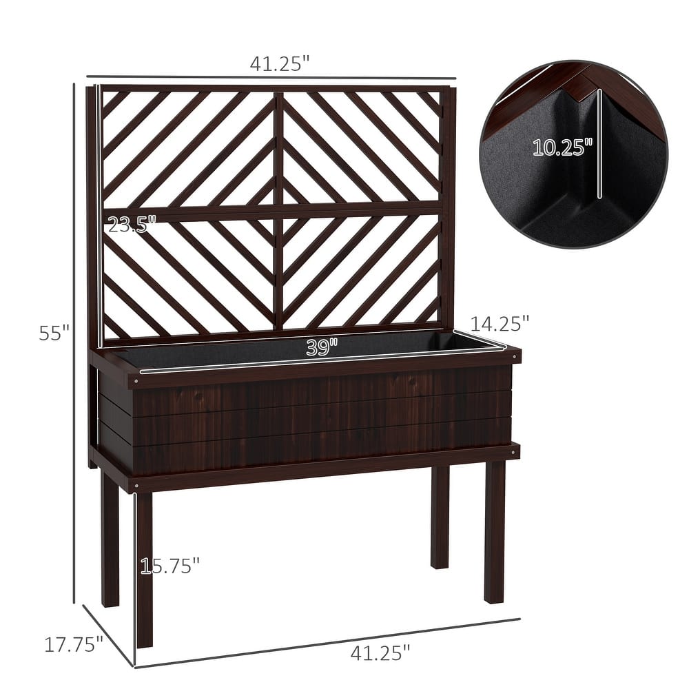 Raised Garden Bed Planter Box with Trellis, Carbonized Fir Wood