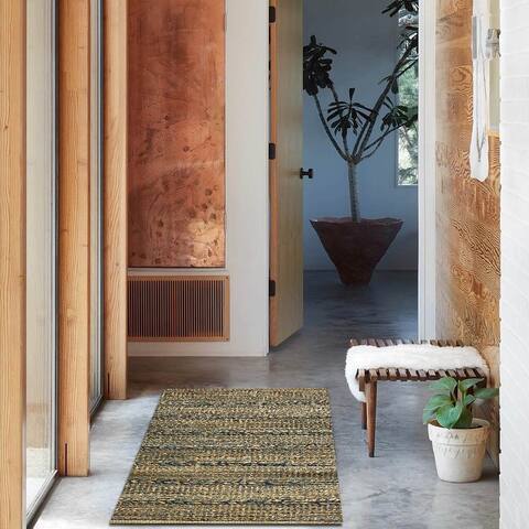 LR Home Hand-Woven Blue Braided Jute Rug