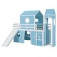 preview thumbnail 8 of 57, House Low Loft Bed with Slide & Tent Solid Wood Kids Loft Bed Frame with Tower and Ladders for Kids Teens Boys & Girls