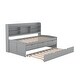 preview thumbnail 11 of 24, Twin Size Wooden Captain Bed with Built-in Bookshelves, Trundle and 3-Storage Drawers, Space-Saving Design, Light Grey