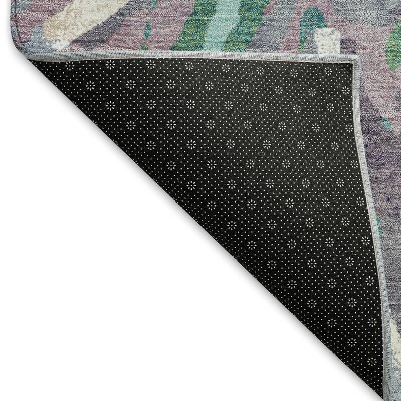 Machine Washable Indoor/ Outdoor Abstract Floral Chantille Rug