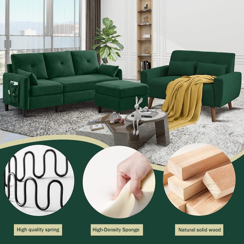 3 Pieces Living Room Set with Storage Ottoman