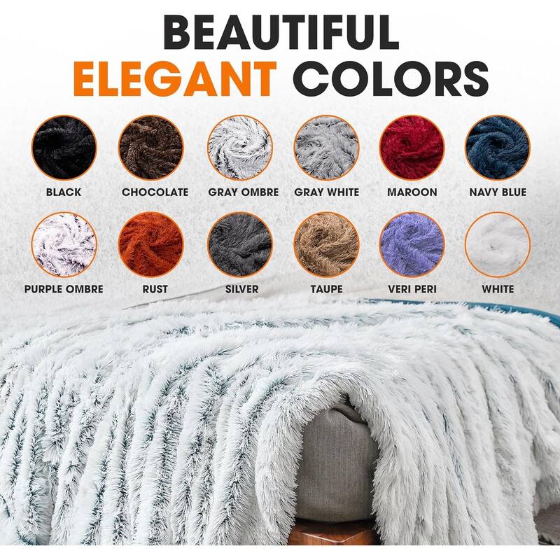 Cheer Collection Reversible Faux Fur Accent Throw Blanket