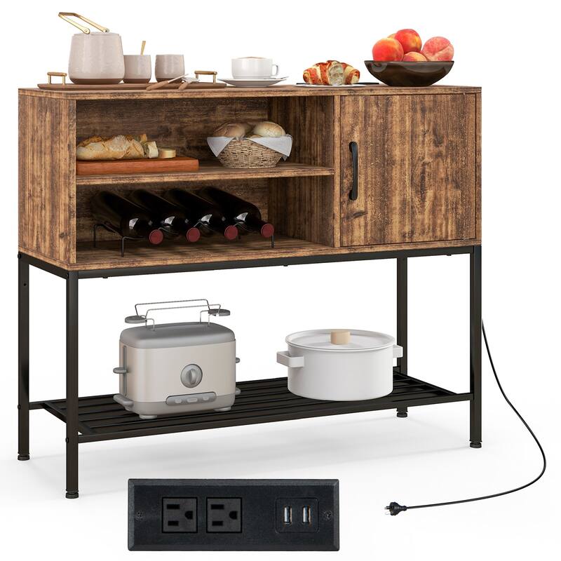 Gymax Buffet Sideboard w/ Power Outlets & USB Ports Wine Racks &