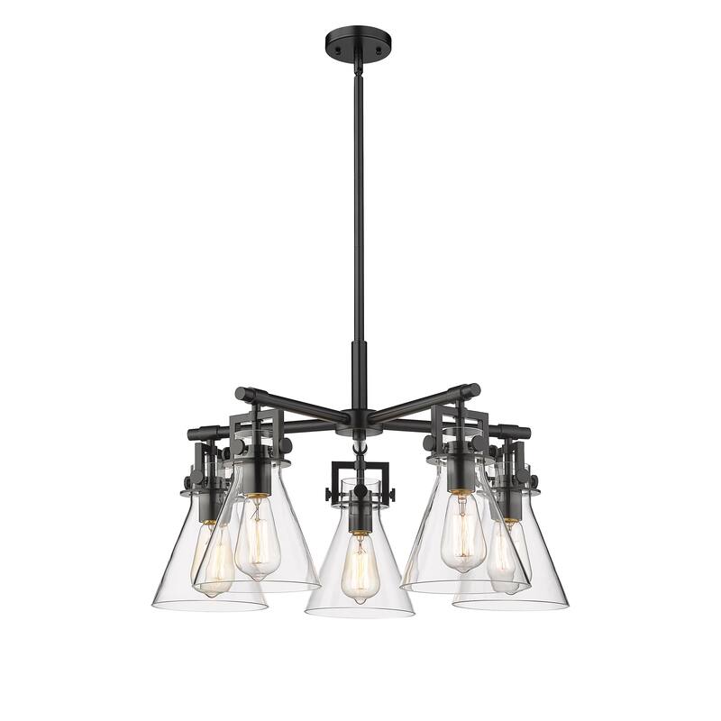Innovations Lighting Newton Cone - 5 Light 7" Stem Hung Chandelier - Clear/Matte Black