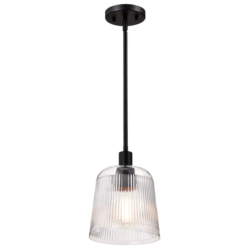 Grayson Small Pendant Matte Black Finish Clear Ribbed Glass - Matte Black