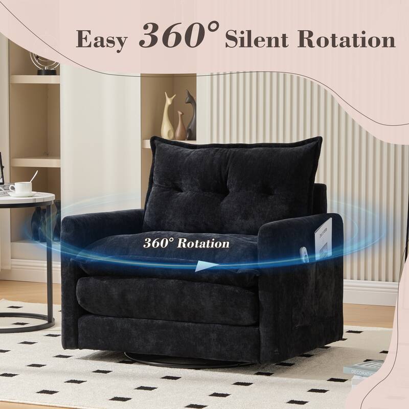 HOMEFUN Chenille Upholstered 360°Degree Swivel Mid Century Modern Arm Chair with Side Pocket for Living Room