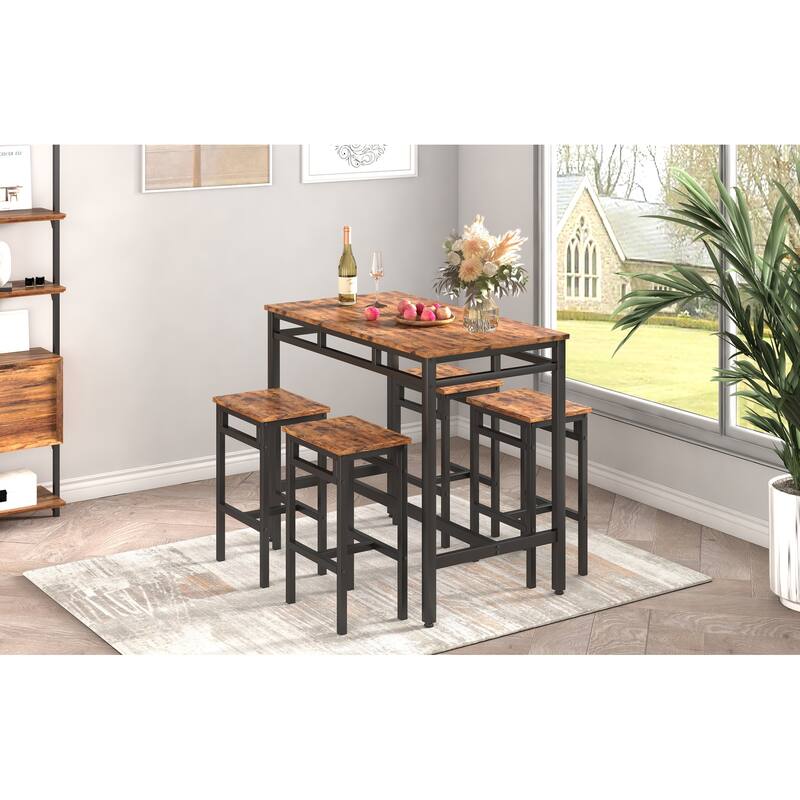 Bar table set 5PC Dinging table set with high stools, structural strengthening, industrial style 43.31 L x 23.62 W x 35.43 H.