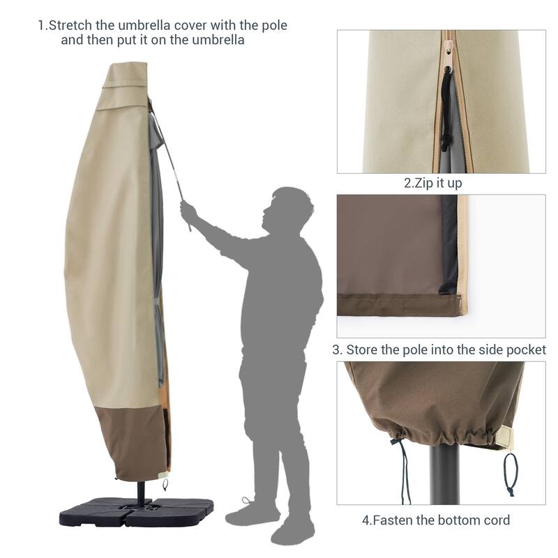 LIVOOSUN Patio Offset Umbrella Covers 600D Waterproof, Fits 8ft-11ft