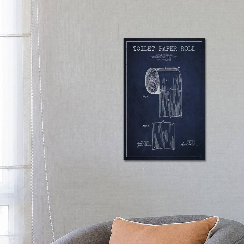 iCanvas "Toilet Paper Navy Blue Patent Blueprint" by Aged Pixel Canvas Print - 26x18x1.5