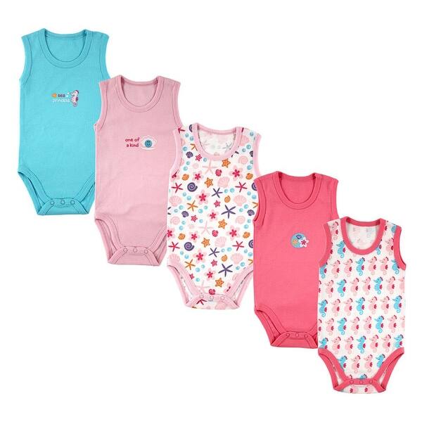 slide 1 of 1, Luvable Friends Baby Girl Cotton Sleeveless Bodysuits 5pk, Pink 0-3 Months - Pink