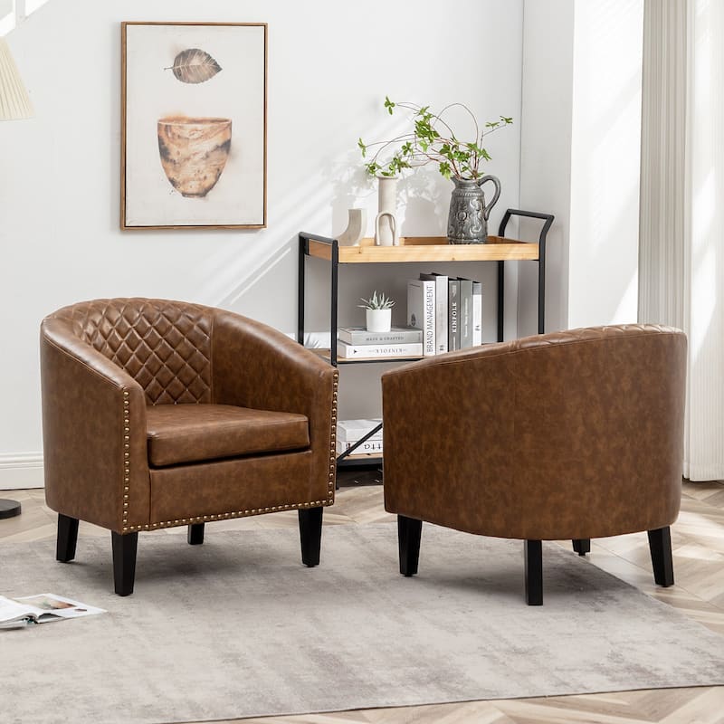 KINWELL 29" PU Faux Leather Club Armchair with Nailheads, Set of 2