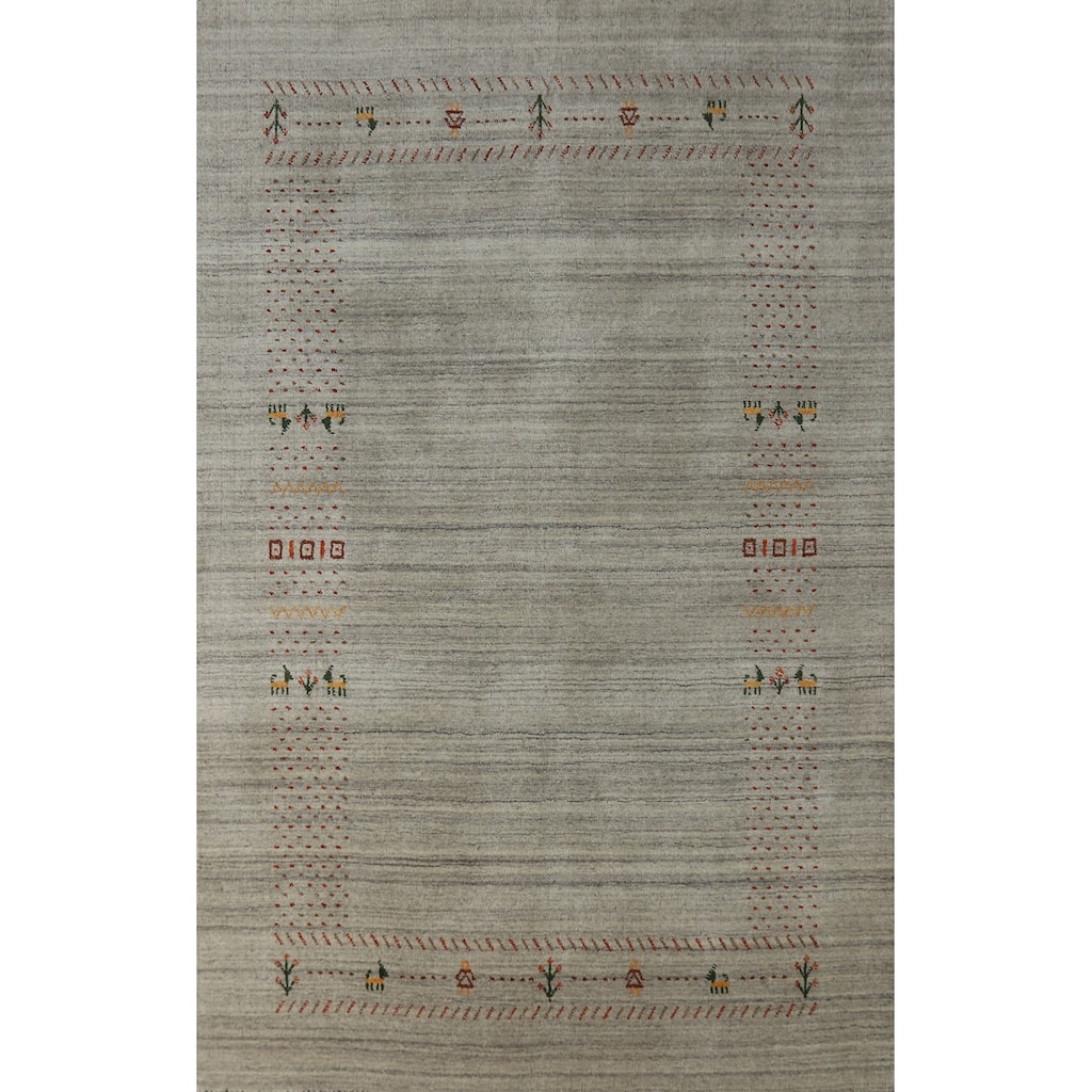 Hand Knotted Oriental 100% Wool Carpet Tribal Animal Pictorial Greys & Charcoal Gabbeh Area Rug - 7' 10'' X 5' 1''