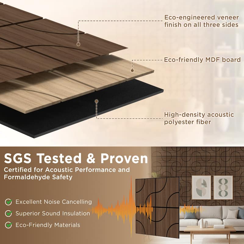 23.6" x 23.6" Wood Acoustic Wall Panels for Ceiling and Wall Decor, 4-Pack (15 sq ft)