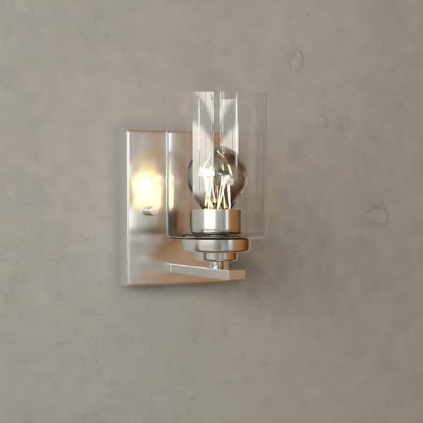 slide 2 of 12, Park Ridge Bathroom Vanity Lighting Wall Fixture, Clear Glass Shade, Dimmable, LED Compatible, Over Mirror Mount Steel Satin Nickel - 4.75-in W x 7.75-in H x 6-in D