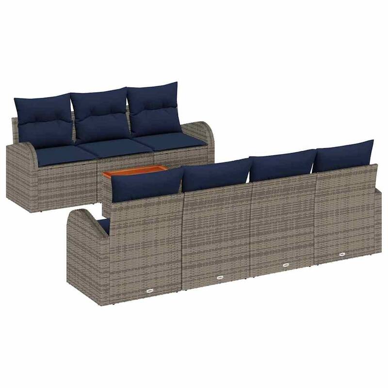 vidaXL 8 Garden Sofa Set with Cushions Black/Grey Poly Rattan - 92.1 x 24.4 x 27.2