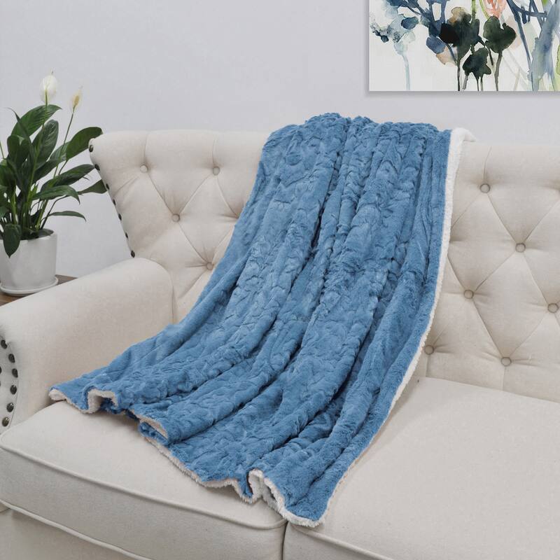 Embroidery Batik FauxFur Sherpa Throw Blanket