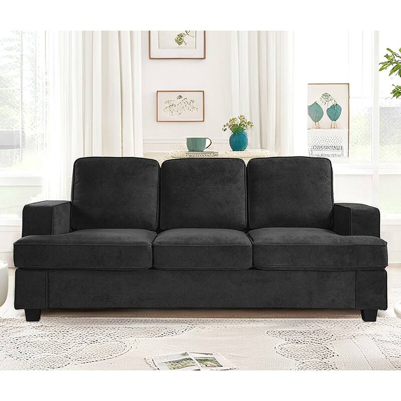 Modern Velvet 3 Seater Sofa, Black