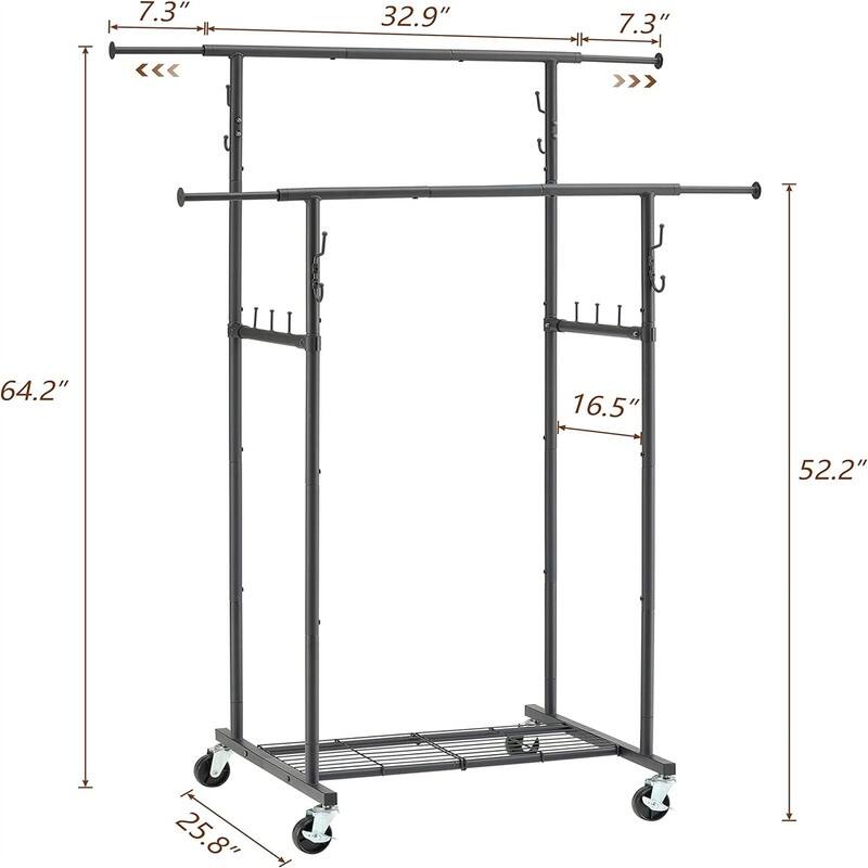 Double Rod Garment Rack - 26"D x 47.3"W x 64.2"H