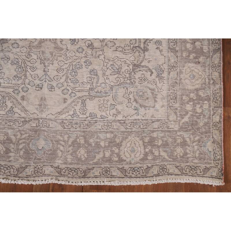 Hand Knotted Oriental 100% Wool Carpet Traditional Floral Beige & Ivories Tabriz Area Rug - 9' 3'' X 6' 4''
