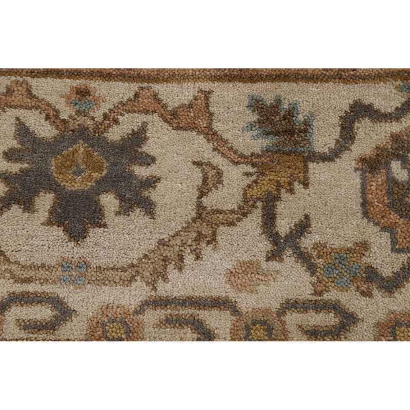 Geometric Gray Oushak Indian Area Rug Hand-Knotted Wool Carpet - 9'3"x 11'8"