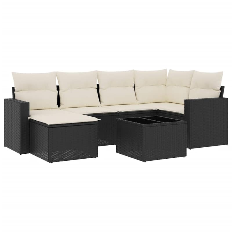 vidaXL Garden Sofa Set 7 Piece with Cushions Outdoor Sofa Set Poly Rattan - 24.4 x 25.8 x 27.2 in (W x L x H)
