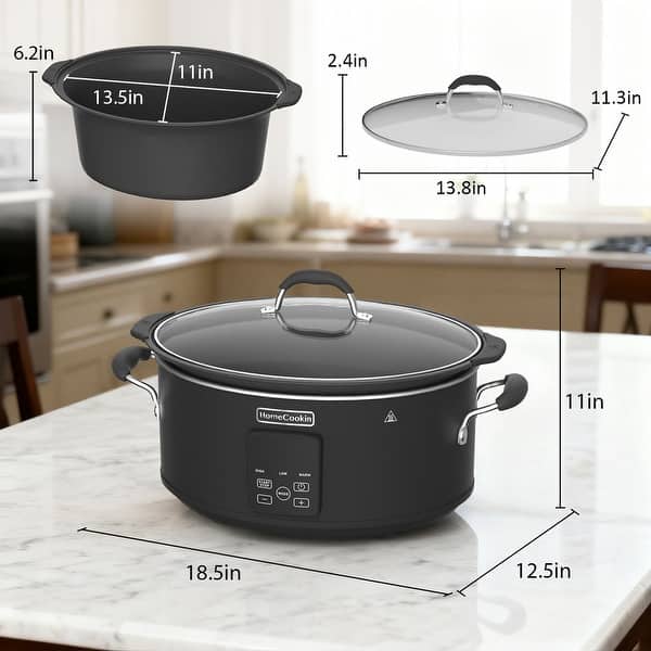 dimension image slide 1 of 7, 10qt Large Capacity Digital Slow Cooker with Aluminum Pot