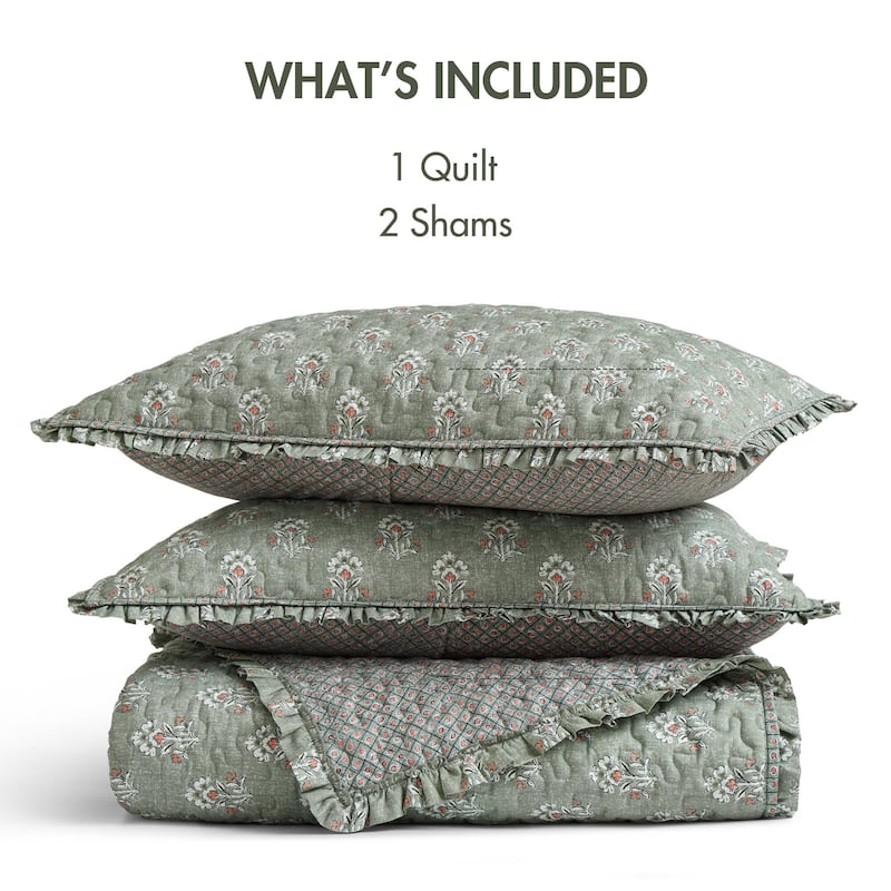 Madison ParK Linwood 3 Piece Ruffle Printed Quilt Set