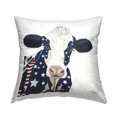 Stupell Americana Cow Country Stars Stripes Printed Outdoor Throw Pillow Design by Ashley Justice