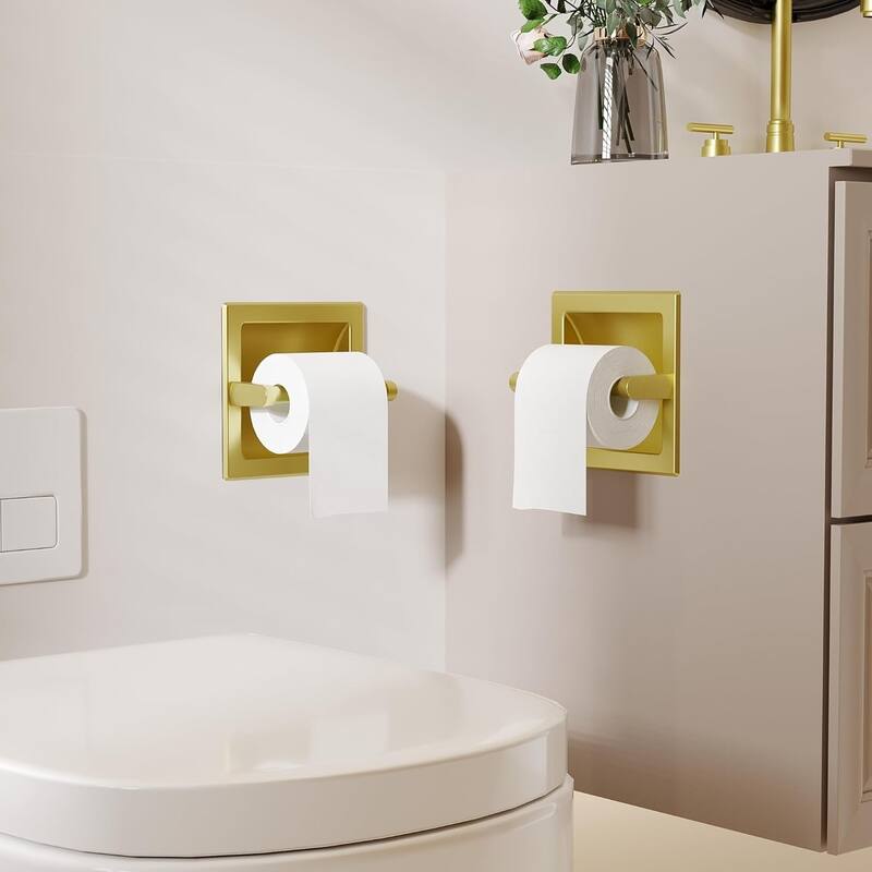 (Set of 2) Recessed toilet paper holder, modern hotel style rotating wall mounted toilet paper holder