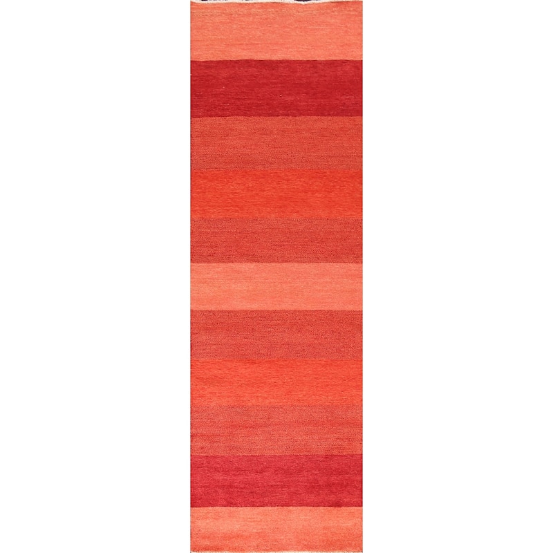 Modern Gabbeh Kashkoli Runner Rug Hand-knotted Oriental Wool Carpet - 2'7" x 9'6"