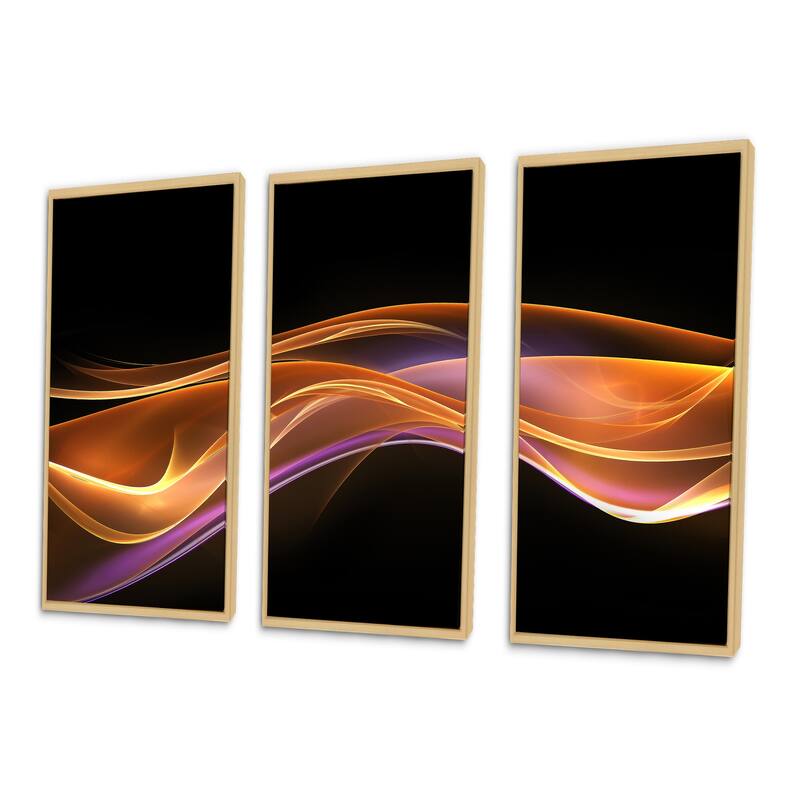 Designart "3D Gold Pink Wave Design" Abstract Framed Canvas Wall Art