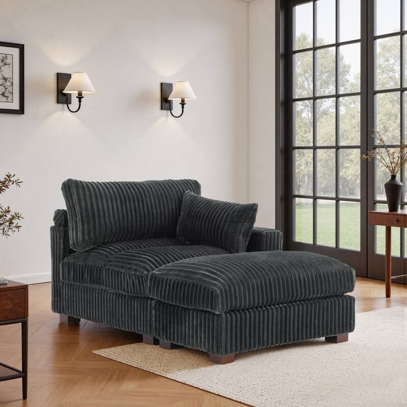 Plush Cloud Couch Modular Sectional Sofa with Ottoman - Grey-2-Piece - Right Facing