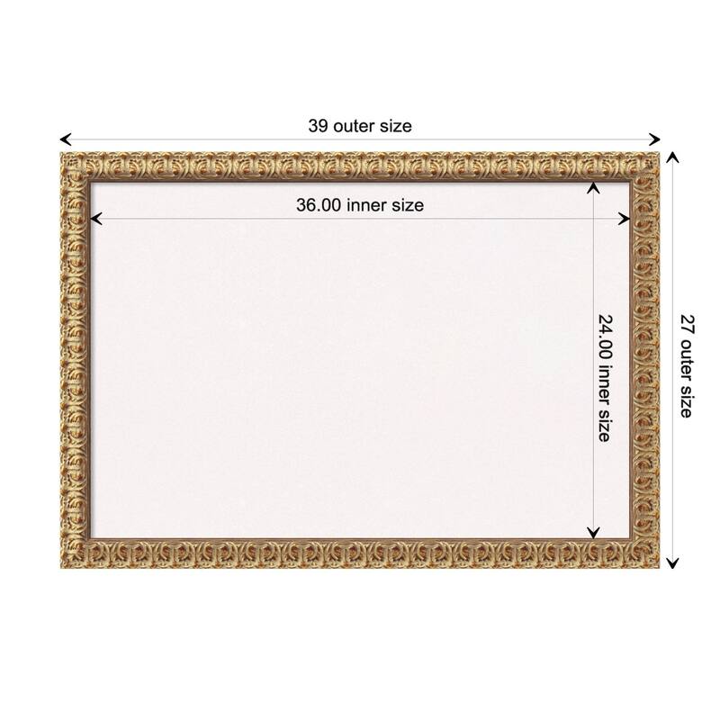 Florentine Gold Wood Framed White Corkboard Bulletin Board - Board Size 36x24