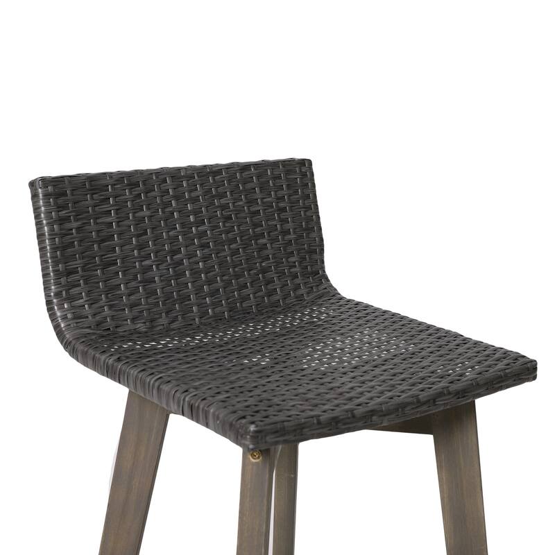 La Brea Outdoor Acacia Wood and Wicker Barstools (Set of 2) by Christopher Knight Home