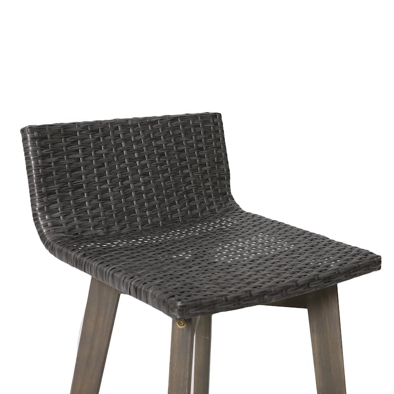 La Brea Outdoor Acacia Wood and Wicker Barstools (Set of 4) by Christopher Knight Home