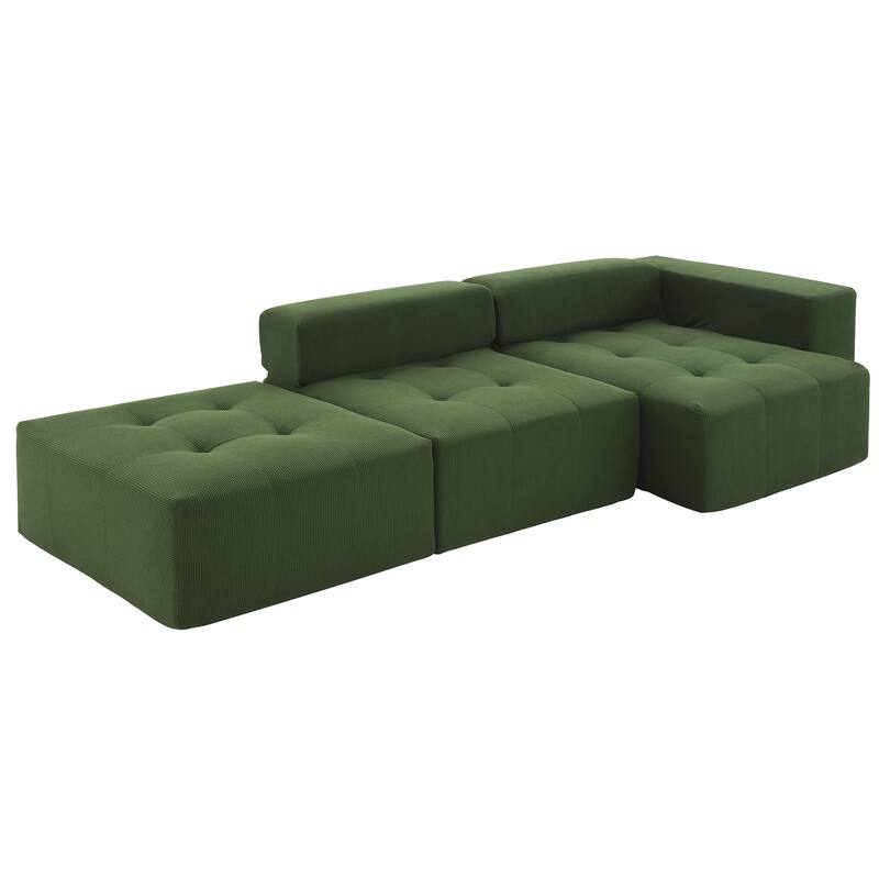 105.5" Corduroy L-Shaped Modular Sectional Sofa with Wide and Deep Seat, Tufted Design, and No Assembly Required