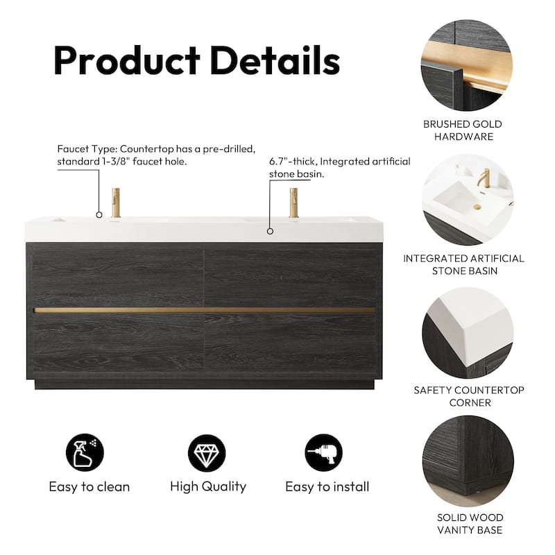 Huesca Bath Vanity with Composite Integral Sink Top without Mirror